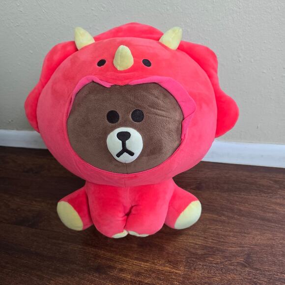LINE FRIENDS Other - LINE FRIENDS Jungle Brown in Red Dinosaur Costume 14" Kawaii Stuffed Animal